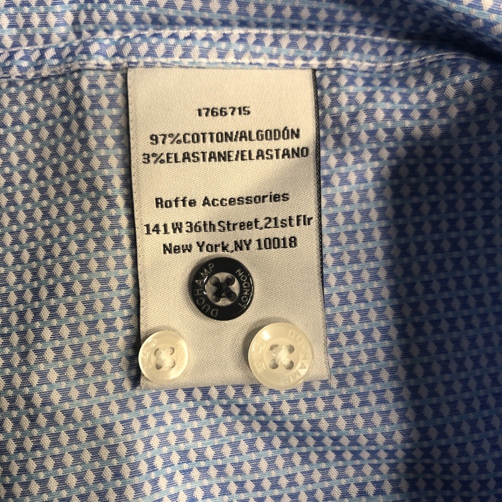 DUCHAMP LONDON Men's Blue Tiny Diamond Pattern Button Down Shirt 16.5/L 42 NWT - Picture 10 of 14